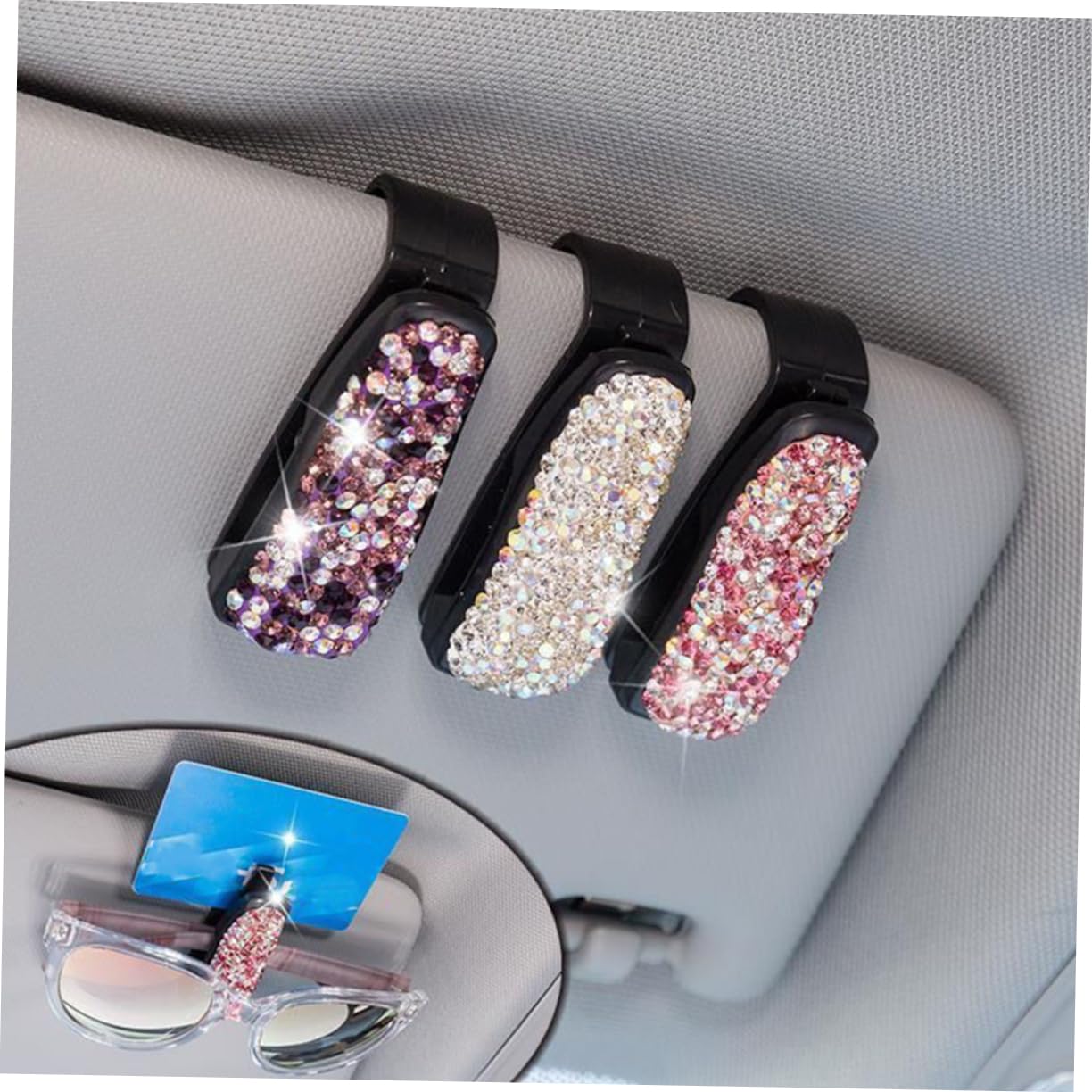 SOLUSTRE 15piezas Soporte De Gafas Brillantes Clip para Visera De Coche Organizador De Accesorios De Automóvil De Plata Rosa y