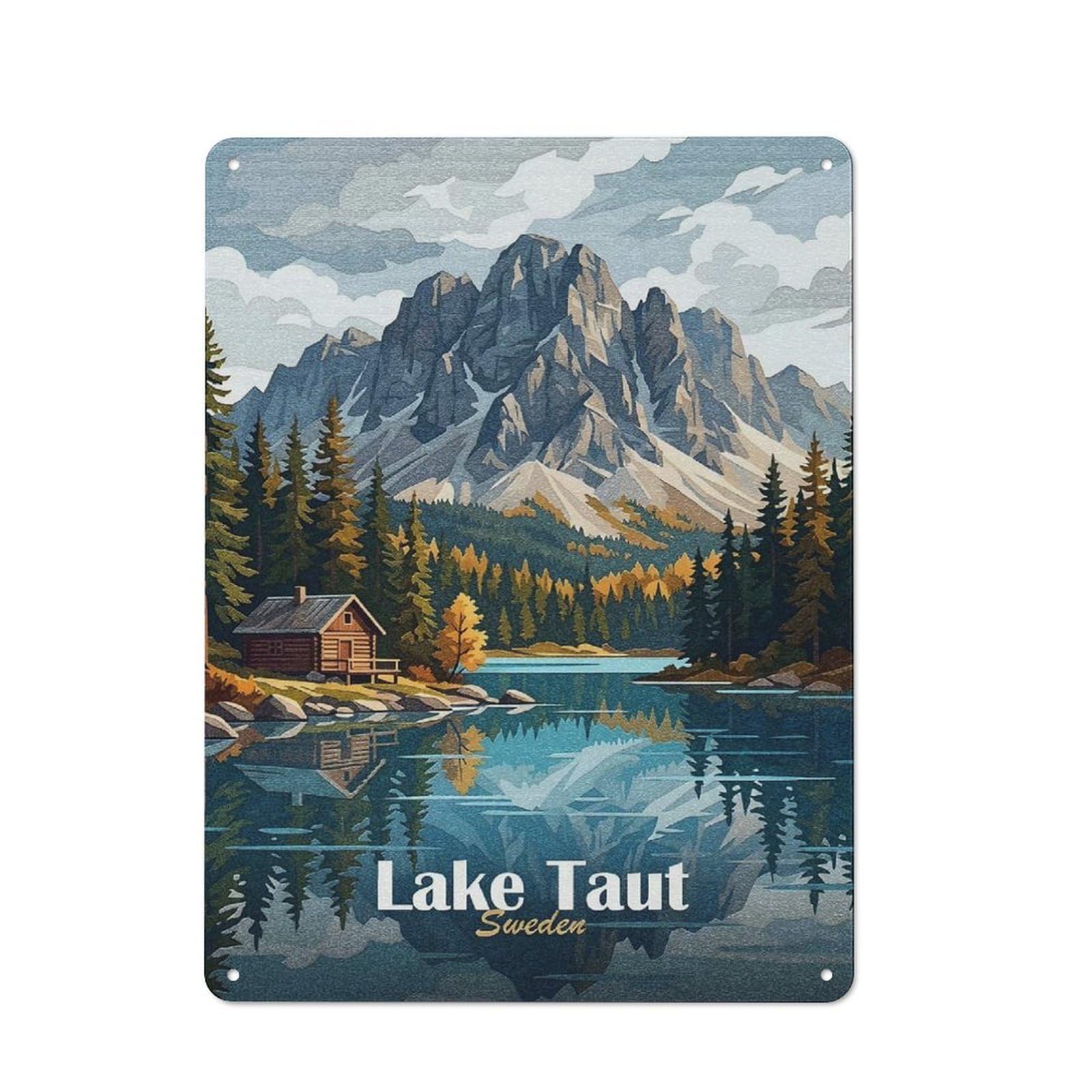 Junmoney Style-9 Creative Lake Taut, Sweden Landscape Metal Desk Wall Sign 40X30cm, Study Room Decor For Home Office, Reading Corner Or Bedroom