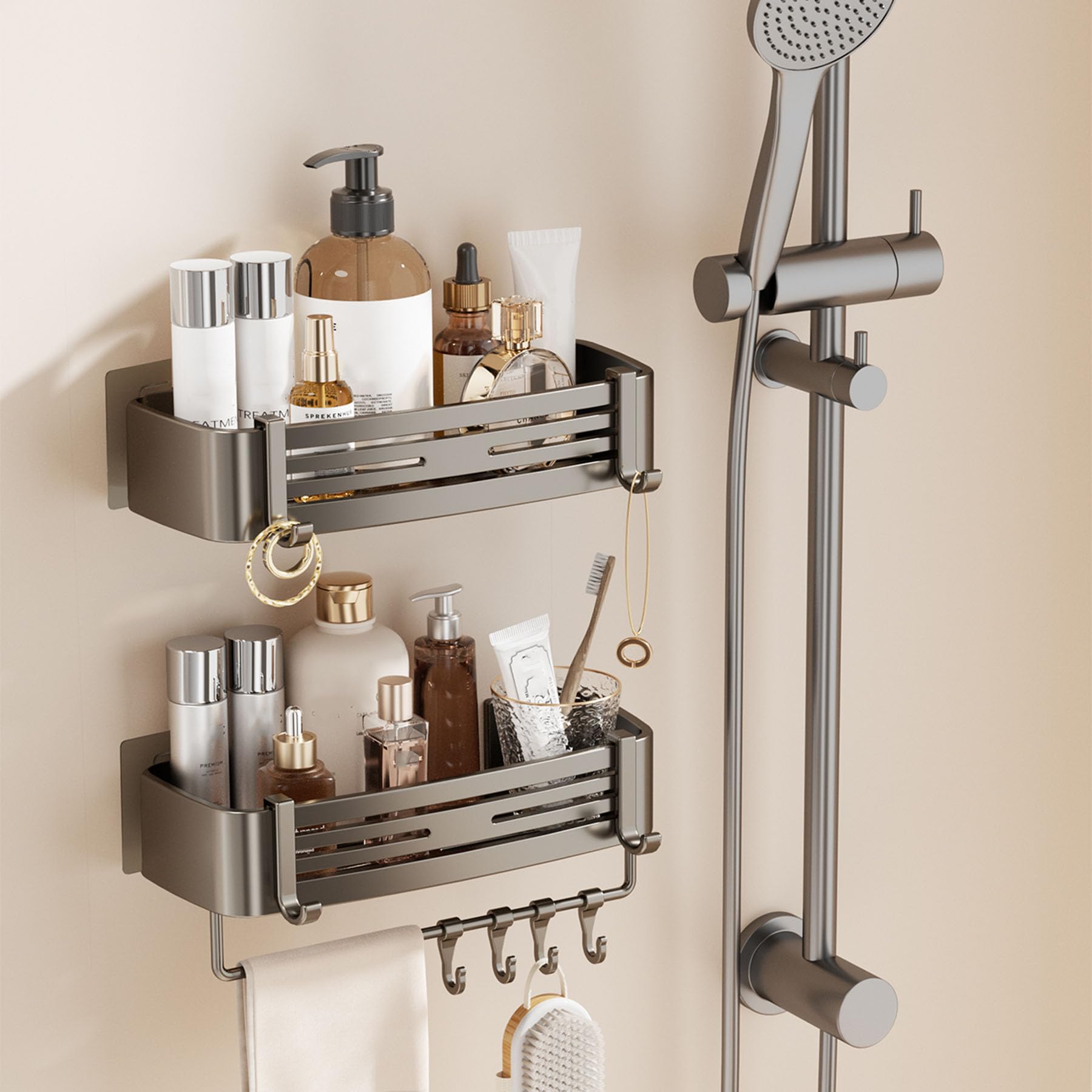Mensole portaoggetti adesive per Doccia, mensole portaoggetti da Appendere Senza Foratura per organizzare Il Bagno, Grande capacità di stoccaggio per Cucina e Arredamento,Grigio,D