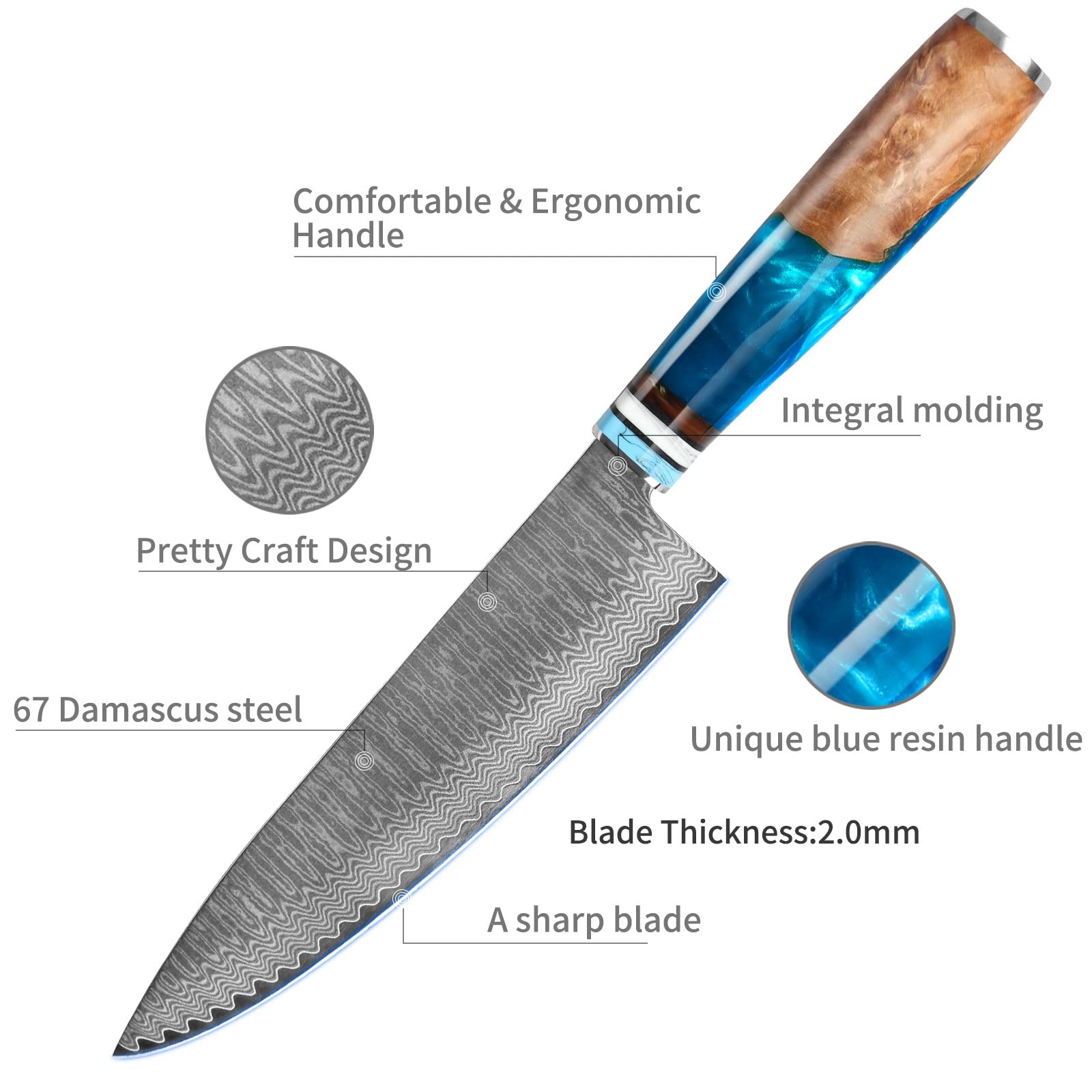 Kuwata Chef Knife, Professional Japanese VG10 Damascus Steel Kitchen Chefs Knife 8 Inch, Razor Sharp Professional Meat Cutting Knife with Gift Box for Family, Restaurant — Amazon image 3