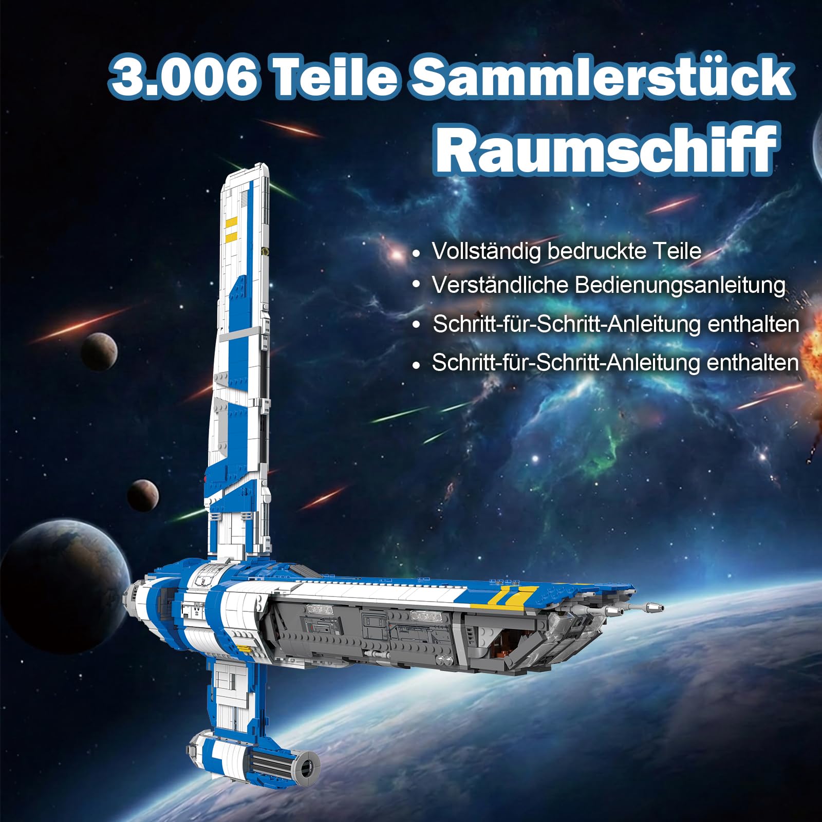 Space Wars Klemmbausteine Raumschiff Set für Erwachsene Männer | 3006 Teilen, Drehbare Rückenflosse, Flugzeug Modell, Geschenk Sammlung, BWR101