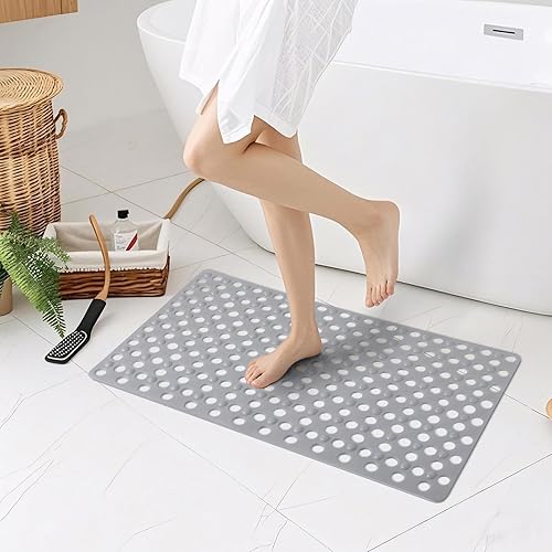 Miniatura 7 de Tapete antideslizante para bañera y ducha de 31 x 17 pulgadas, tapete de baño con orificios de drenaje de secado rápido y ventosas, tapete de baño