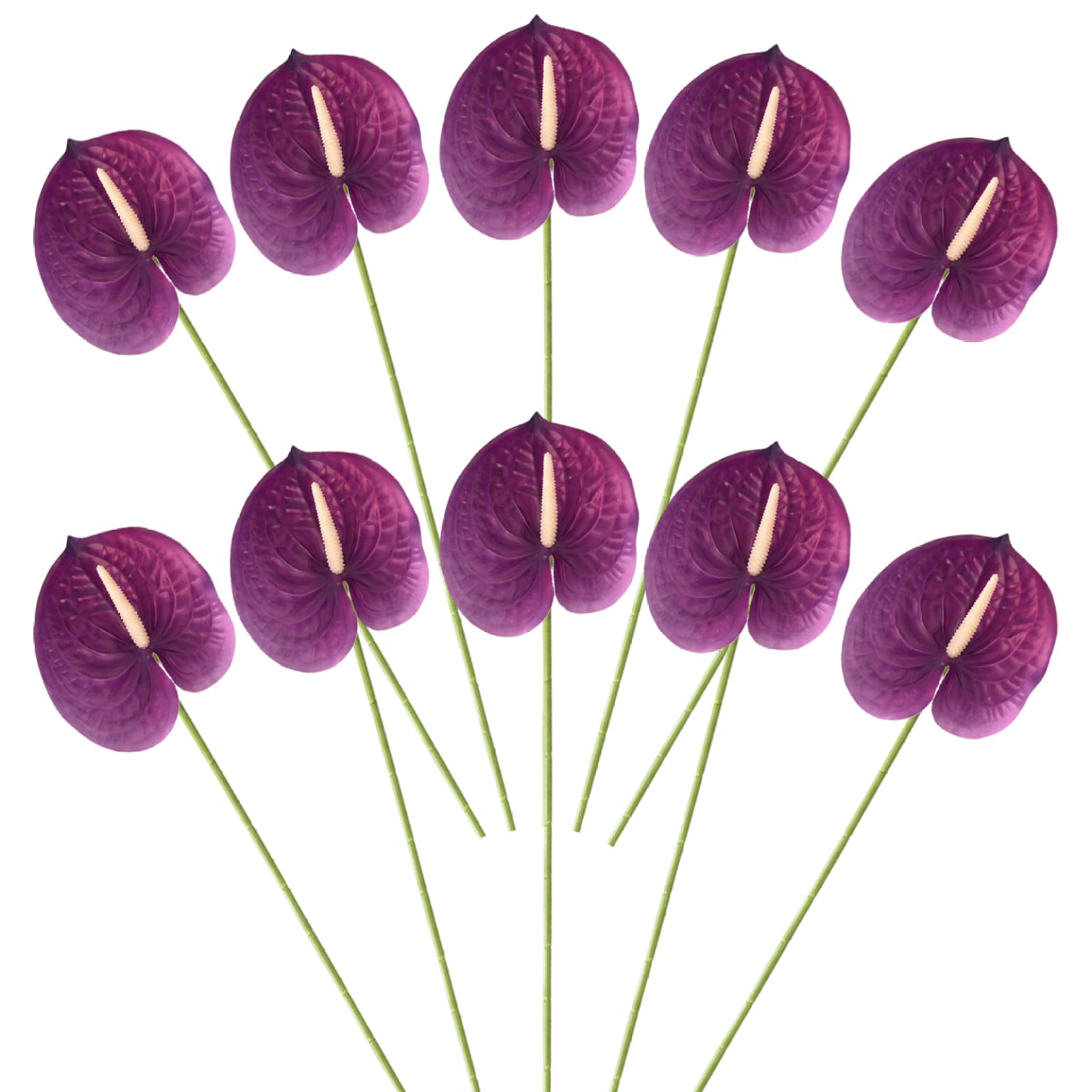 Centre de table de mariage avec anthuriums artificiels violets de 60 cm (10 pièces)