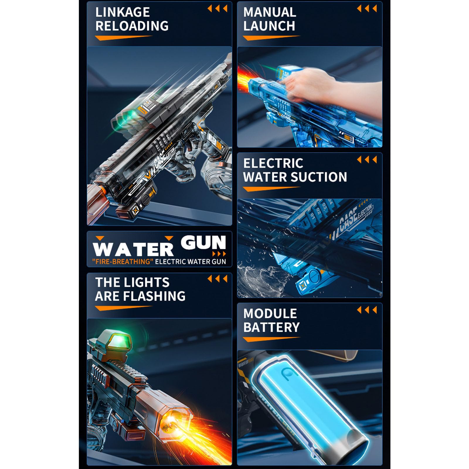 Juguete de Pistolas de Agua de Disparo Continuo con luz Intermitente, Tanques Grandes para diversión en la Piscina en Patio Trasero y Juego de en Agua, Juguete eléctrico para Juegos de