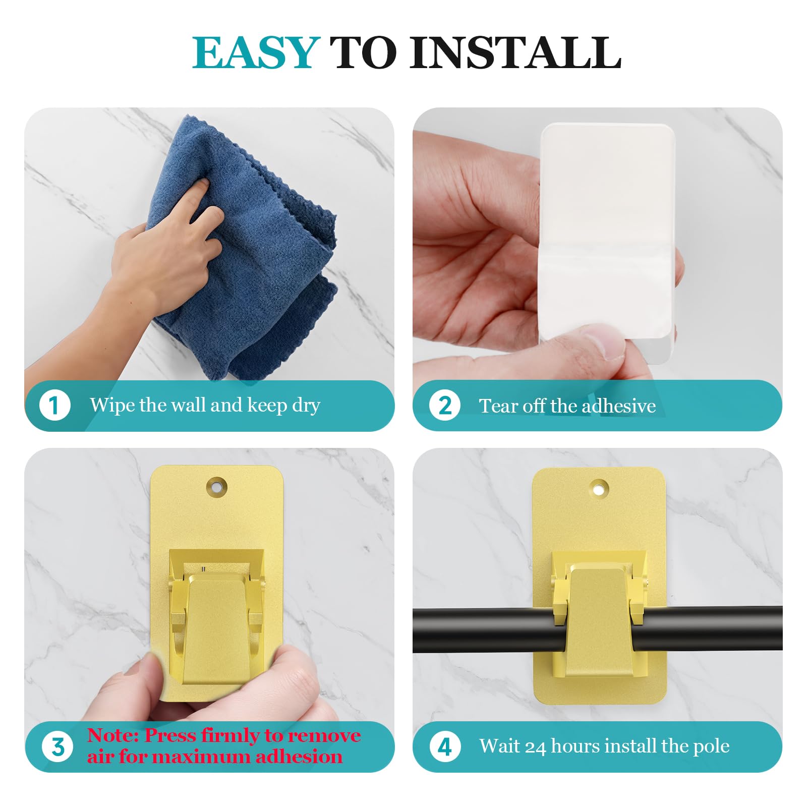 BMONATY 3M – Lot de 8 supports de tringle à rideaux adhésifs sans perçage – Supports robustes de 13,6 kg pour salle de bain, chambre à coucher, cuisine, crochets universels sans dommages avec