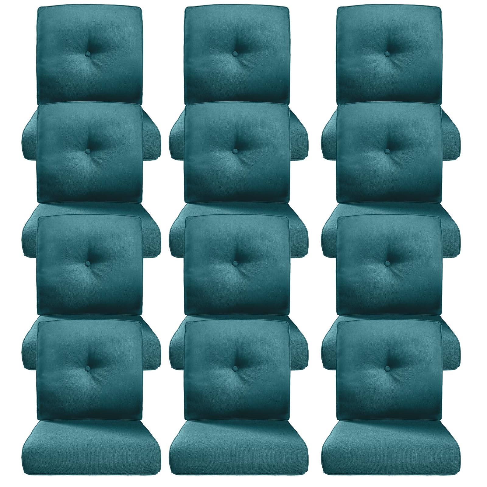 Luxury 4" Thick Outdoor Cushion Set of 12 - 22x24 Patio Furniture Cushions with 28D High-Density Foam, Water-Resistant &amp; Fade-Resistant Fabric, Removable Covers for Patio Furniture Sofa -Peacock Blue