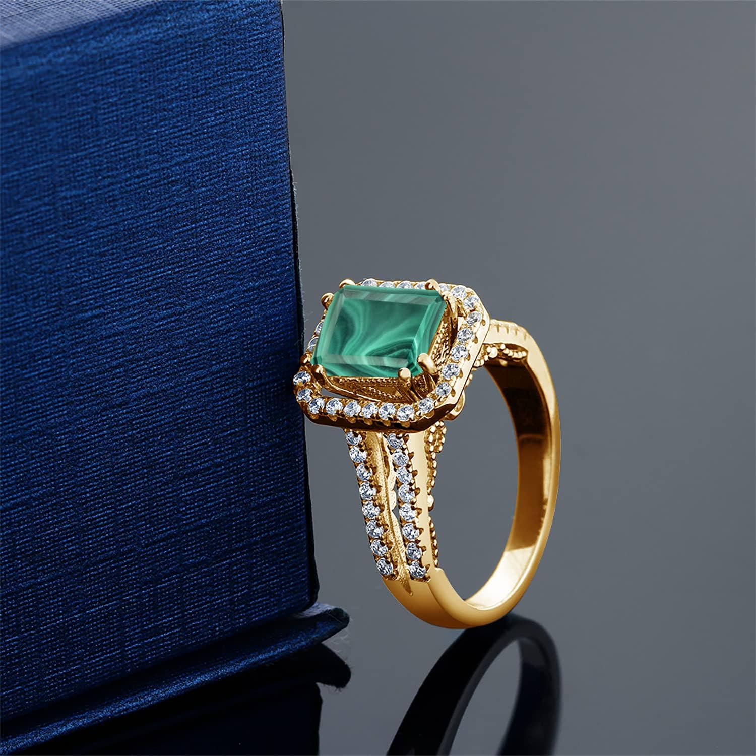 Gem Stone King 18K Yellow Gold Plated Silver Emerald Cut 9X7MM Gemstone Birthstone Wedding Anniversary Promise Engagement Ring For Women | Available In Size 5, 6, 7, 8, 9
