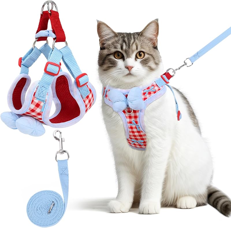 Peitoral para Gatos com Guia, Colete Macio Xadrez NCMAMA NCCH2502 Tamanho Médio