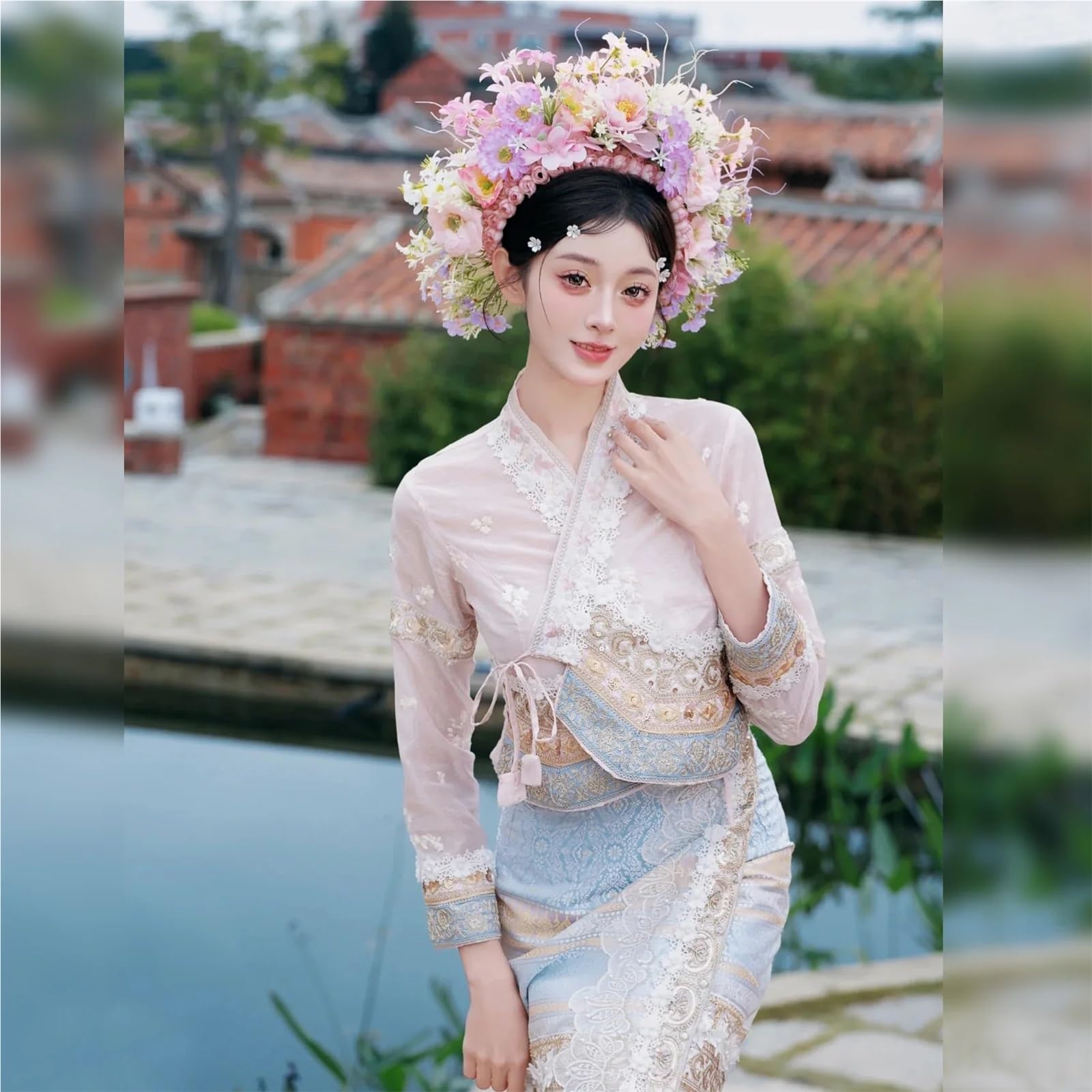 Blumenkranz Haare Frauen Mädchen Haarschmuck Stirnband Festival Große Blume Krone Kranz Dekoration for Die Haare Hochzeit Party Braut Kopfbedeckung ﻿(Color5)