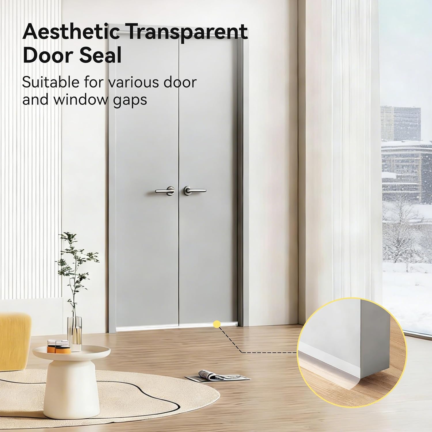 33 Foot Door Draft Stopper, 35mm Wide Window Sealing Tape, Adhesive Silicone Weather Stripping Door Seal, Thickened Gaps Draft Seal Tape for Doors, Window, Shower Door (Transparent, 1.4‘’-33 Foot)