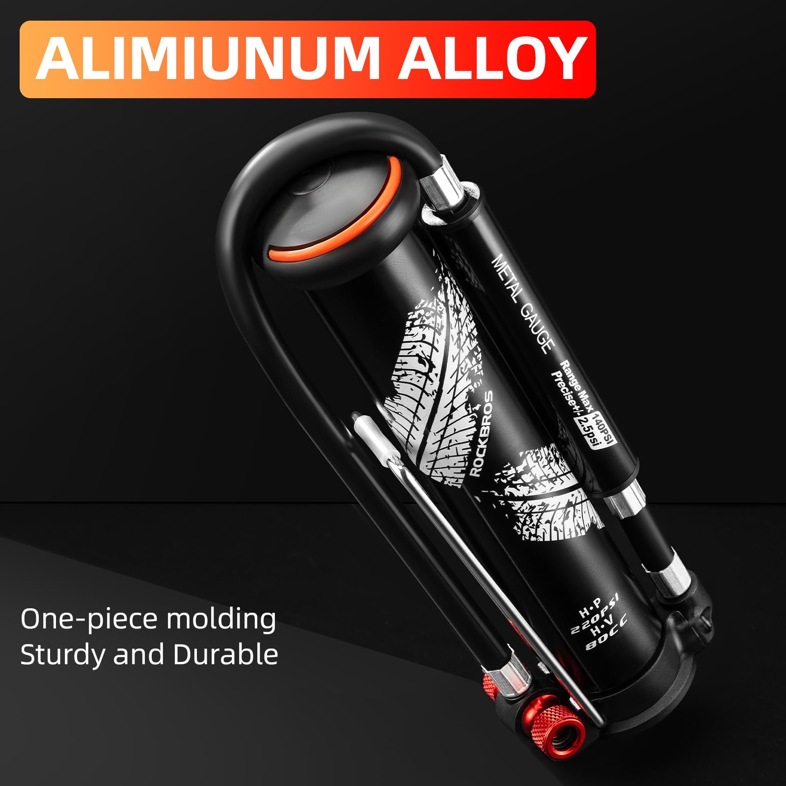 Pompa Aria Bicicletta ROCKBROS 160PSI – Mini Pompa Ad Alta Pressione Con Manometro, Per Valvole Schrader E Presta