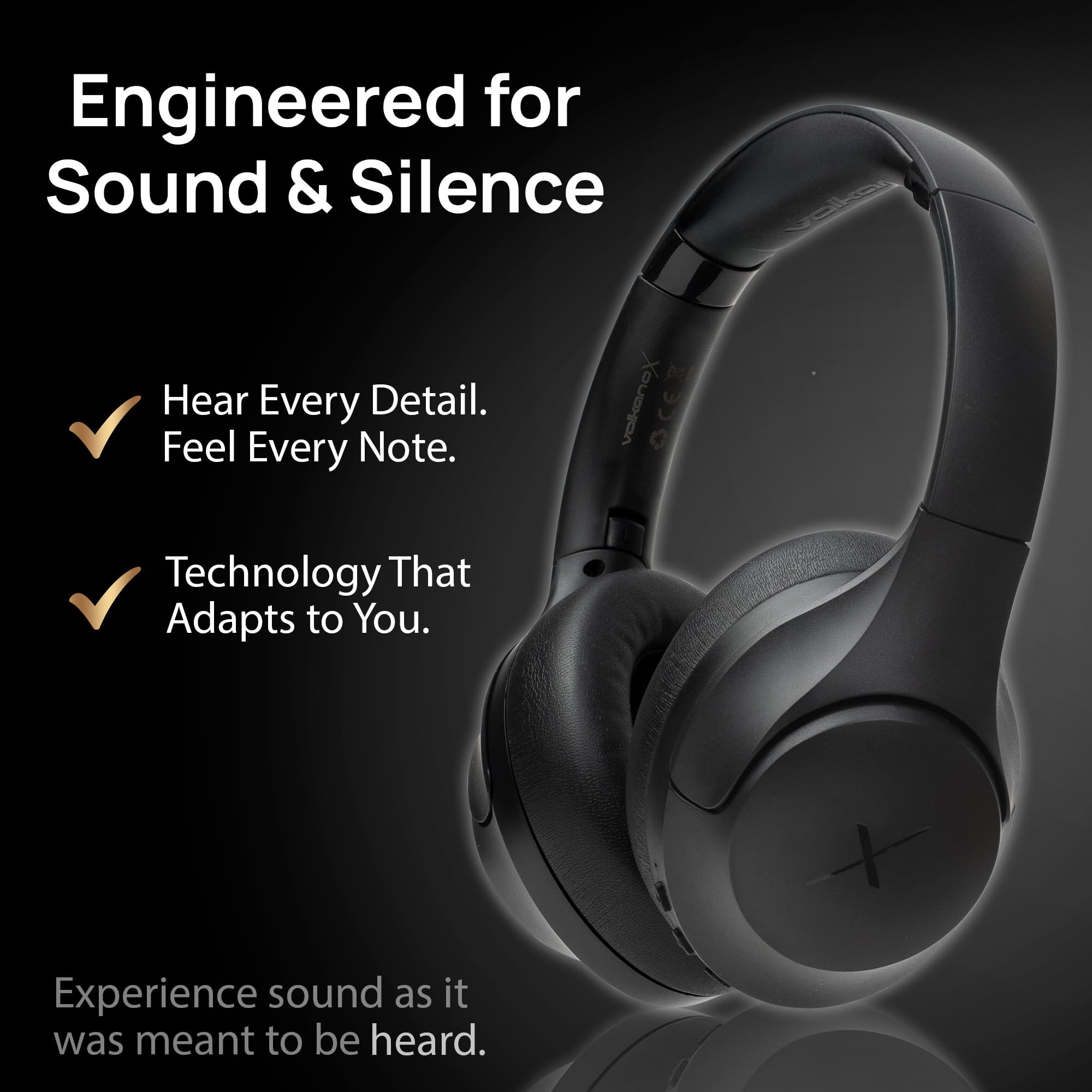 Volkano VXH200 Casque Bluetooth sans Fil à Réduction de Bruit (ANC) – 60H Autonomie, Casque Audio Over-Ear Pliable et Confortable, Basses Profondes, Micro Intégré pour Voyage et Bureau (Noir)