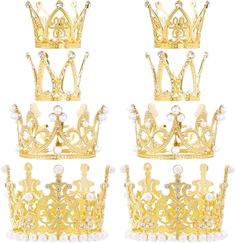 8 Pieces Gold Crown Cake Topper Mini Crystal Crowns for Flower for Arrangements Wedding Shower Themed Party Cupcake Decoration Women Lady