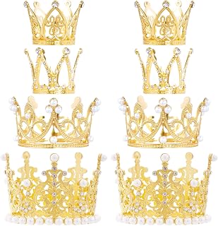 8 Pieces Gold Crown Cake Topper Mini Crystal Crowns for Flower for Arrangements Wedding Shower Themed Party Cupcake Decoration Women Lady