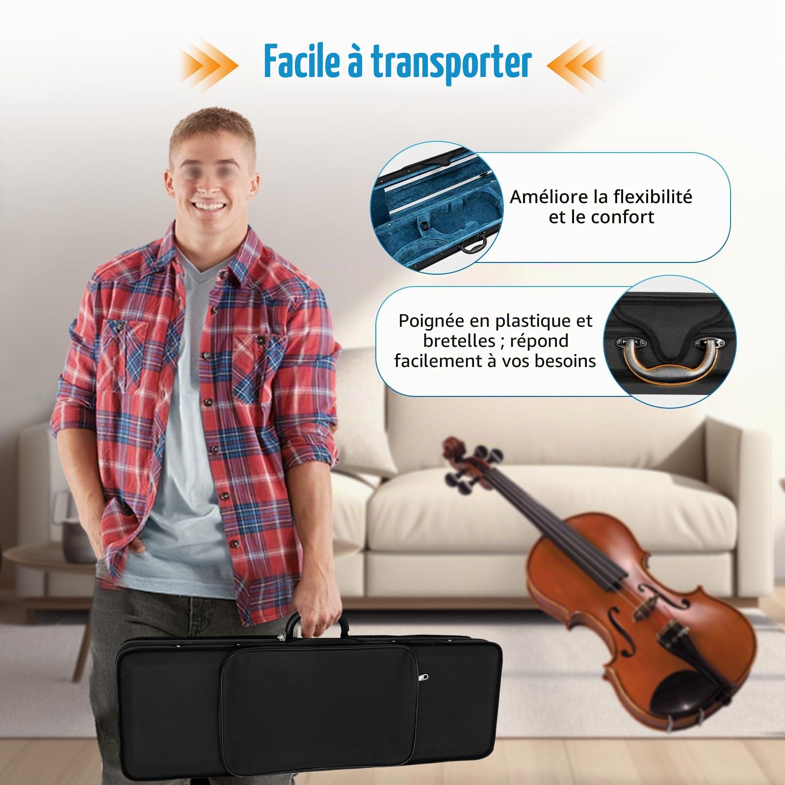 Étui pour violon 4/4 avec sangle de sac à dos
