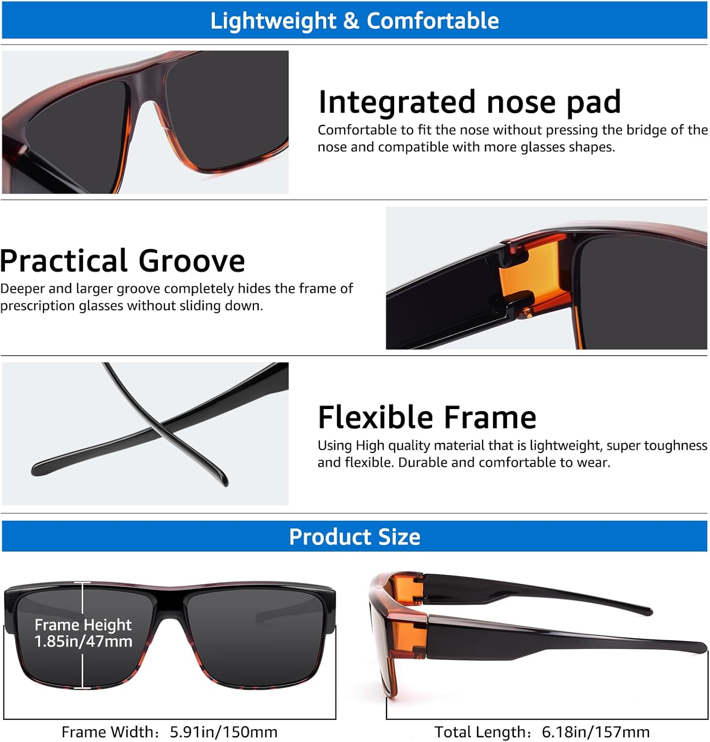 Polarized Sunglasses Fit Over Glasses for Men Women Driving, Wear Over Sunglasses UV400 Protection Shades - Image 5