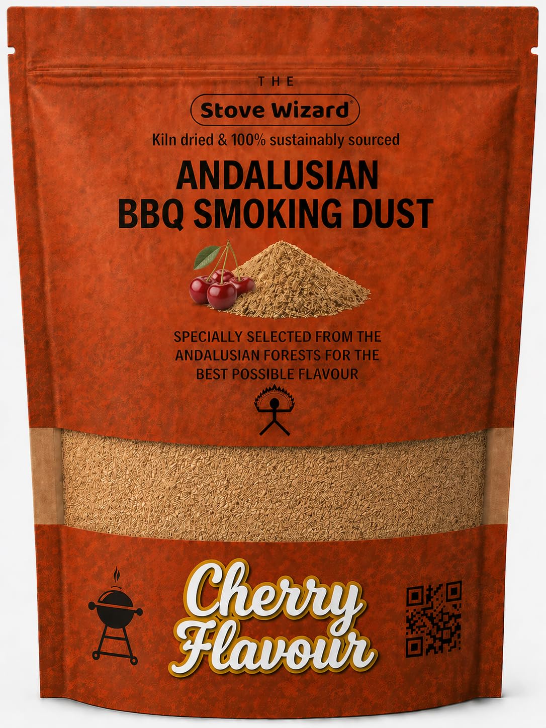 The Stove Wizard Cherry Wood BBQ Smoker Smoking Dust 1.5 Litre Andalusian Artisan Premium Quality Natural Eco Friendly Wood Dust for Gas & Charcoal Grill Outdoor Cooking for Authentic BBQ Flavour