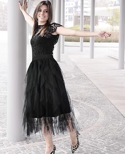 Miniatura 6 de Faldas de tul para mujer, falda tutú escalonada de malla, falda de tul midi con cintura elástica alta y baja para fiesta