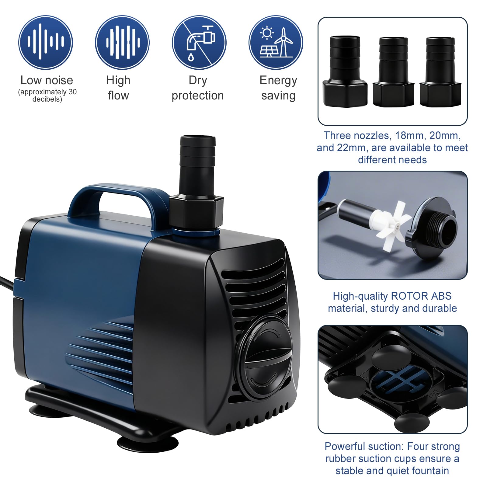 Pompa ad Acqua Sommergibile 85W 5000L/H,Pompa Acquario Ultra Silenziosa,con Cavo 2.8m,4 Basi a Ventosa,per Acquari,Fontane,Stagno di Pesce