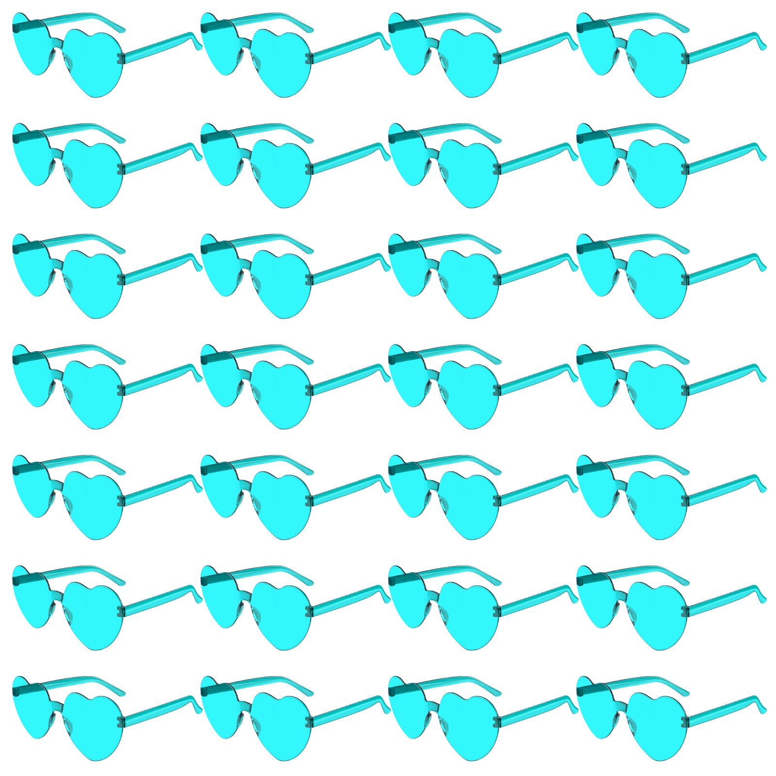 BOUBONI 28 Pack Heart Shaped Sunglasses for Women Rimless Heart Glasses Bulk Mardi Gras Candy Color Sunglasses for Party
