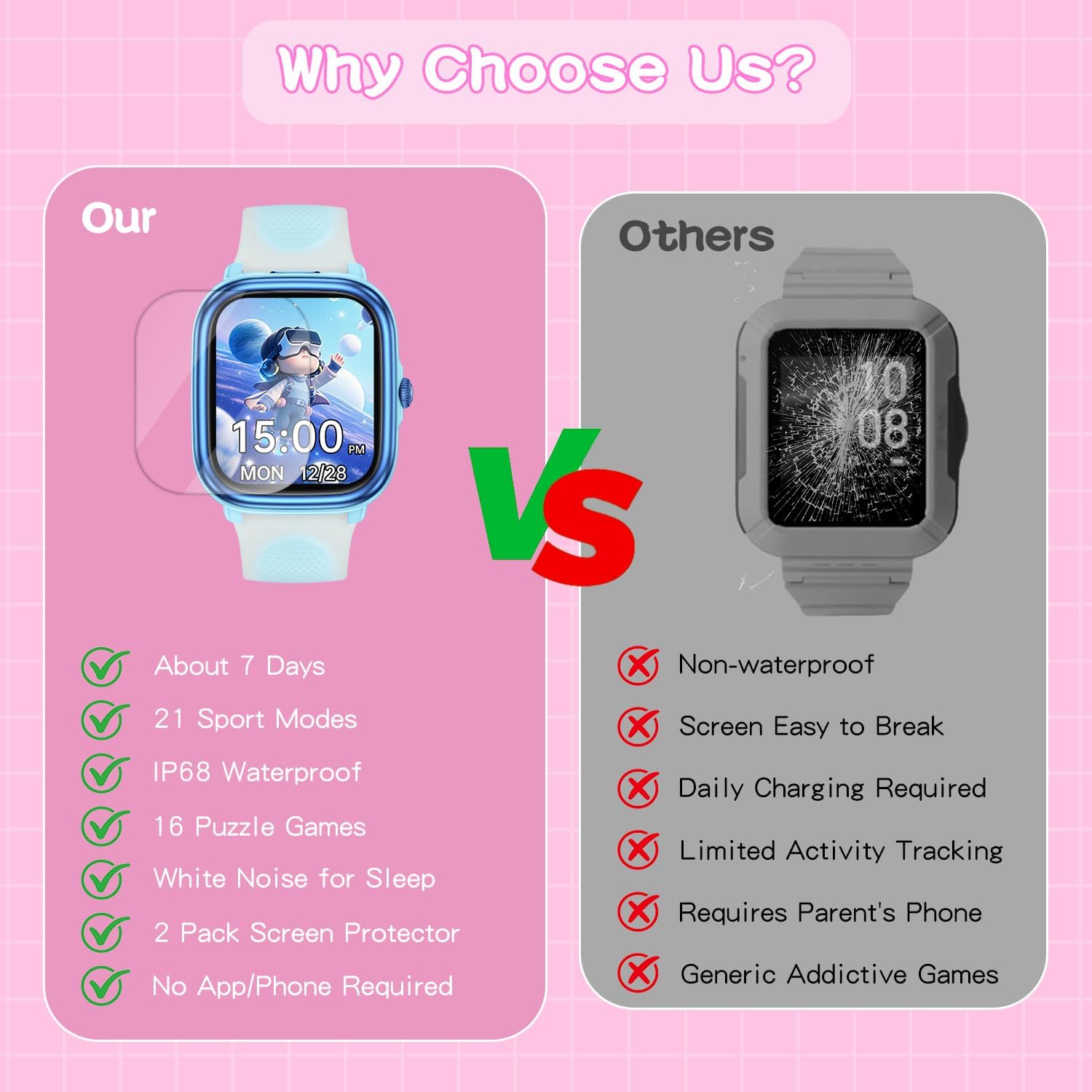 MINIBEAR Smart Watch for Kids, 1.83" Fitness Tracker for Boys Girls Teens No Phone Needed, Pedometer, Heart Rate, Sleep Tracker with White Noise, IP68 Waterproof 21 Sport Modes (Purple)