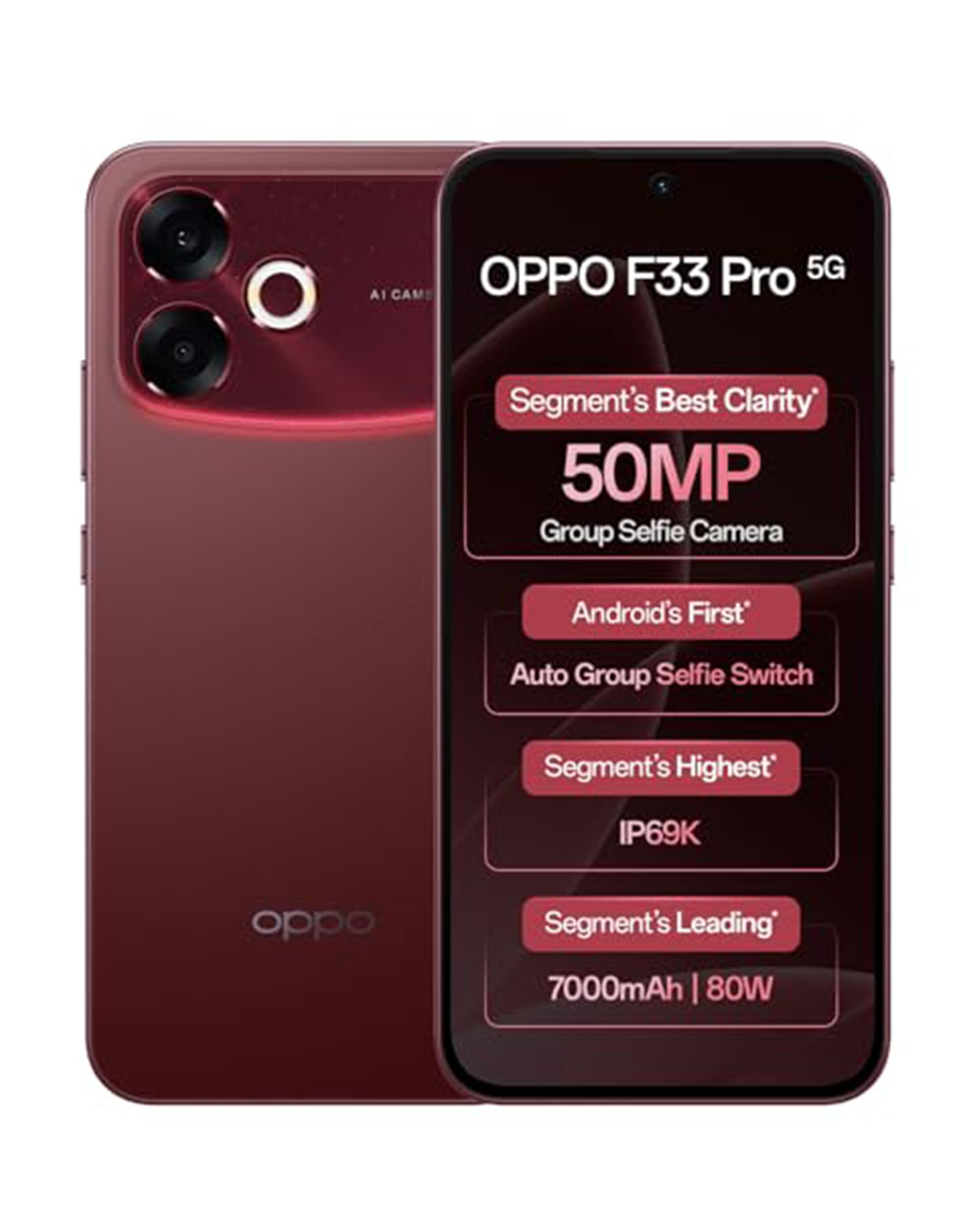 OPPO F33 Pro 5G Smartphone (8GB RAM, 256GB Storage, Passion Red) |50MP Ultrawide Selfie Camera|7000 mAh Long Battery Life | 80W Fast Charging-with No Cost EMI/Bank Offers-image-24