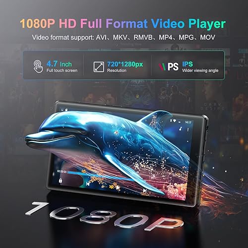 Miniatura 5 de Reproductor de MP3 con Bluetooth y WiFi, reproductor de música de 96 GB de 4.7 pulgadas con Spotify Kids, Tienda Music, sistema Android 13.0 1080P