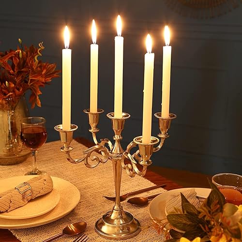 Vista 6 de Rely+ Candelabros de 5 brazos, decoración de interiores, cocina, mesa, velas, candelabros, centro de mesa (plateado)