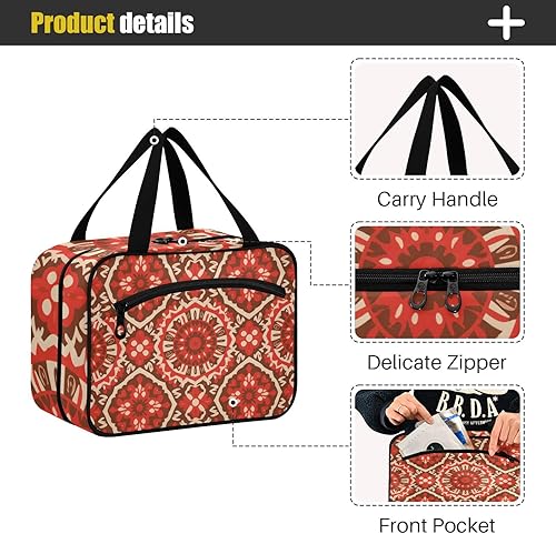 Miniatura 4 de Boho Red Vintage Flowers hanging toiletry bag men with hook, designer expandable hanging makeup bag for essentials for women toilet bolso de