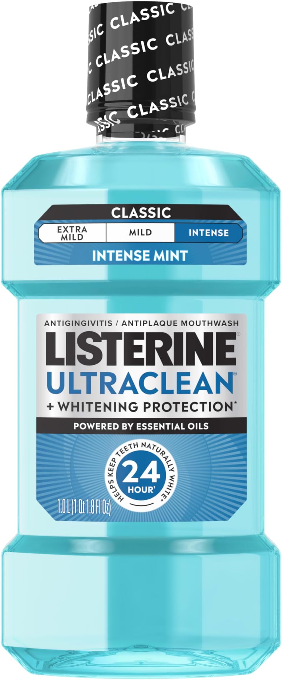 Ultraclean Intense Antiseptic Mouthwash + Whitening Protection*, Everfresh Technology to Help Fight Bad Breath, Gingivitis, & Plaque, Tartar Control Oral Rinse, Intense Mint, 1L
