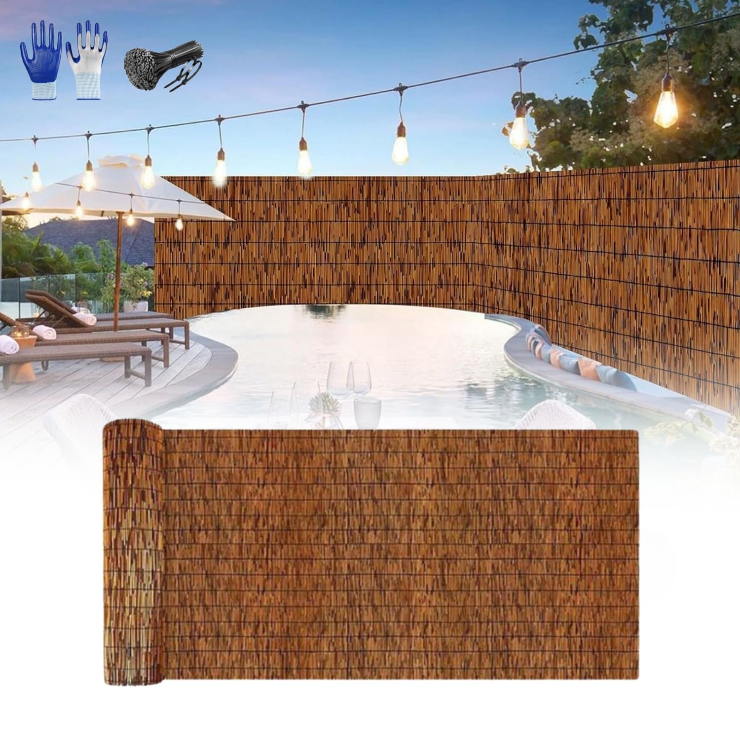 Natural Bamboo Fencing Rolls 50CM 75CM 90CM 100CM 160CM Decorative Bamboo Fence Screen Curtain Balcony Fence Bamboo Screen Fencing For Outdoor Backyard PatioοΌBrownοΌ