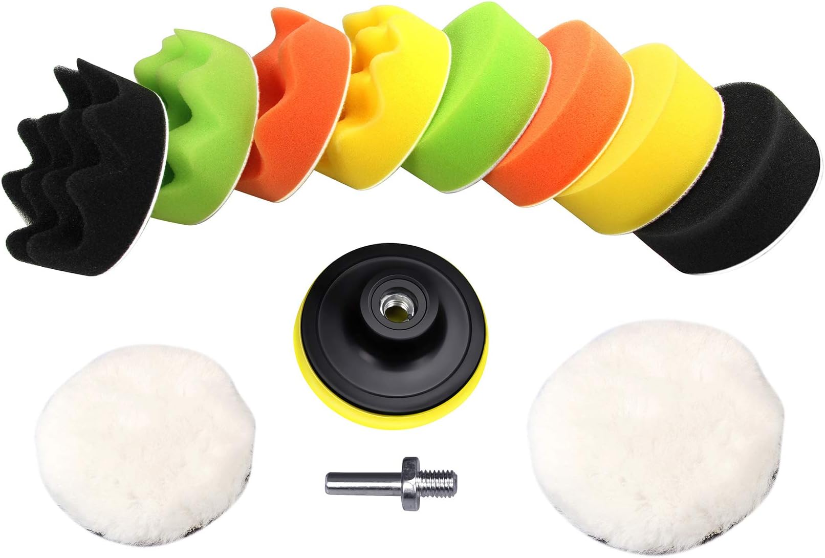 3"/80mm Buffing Pads Kit (Wool Sponge Polishing Pad) with M10 Drill Adapter 12pcs for Auto Car Sanding, Buffing, Waxing, Sealing Glazing