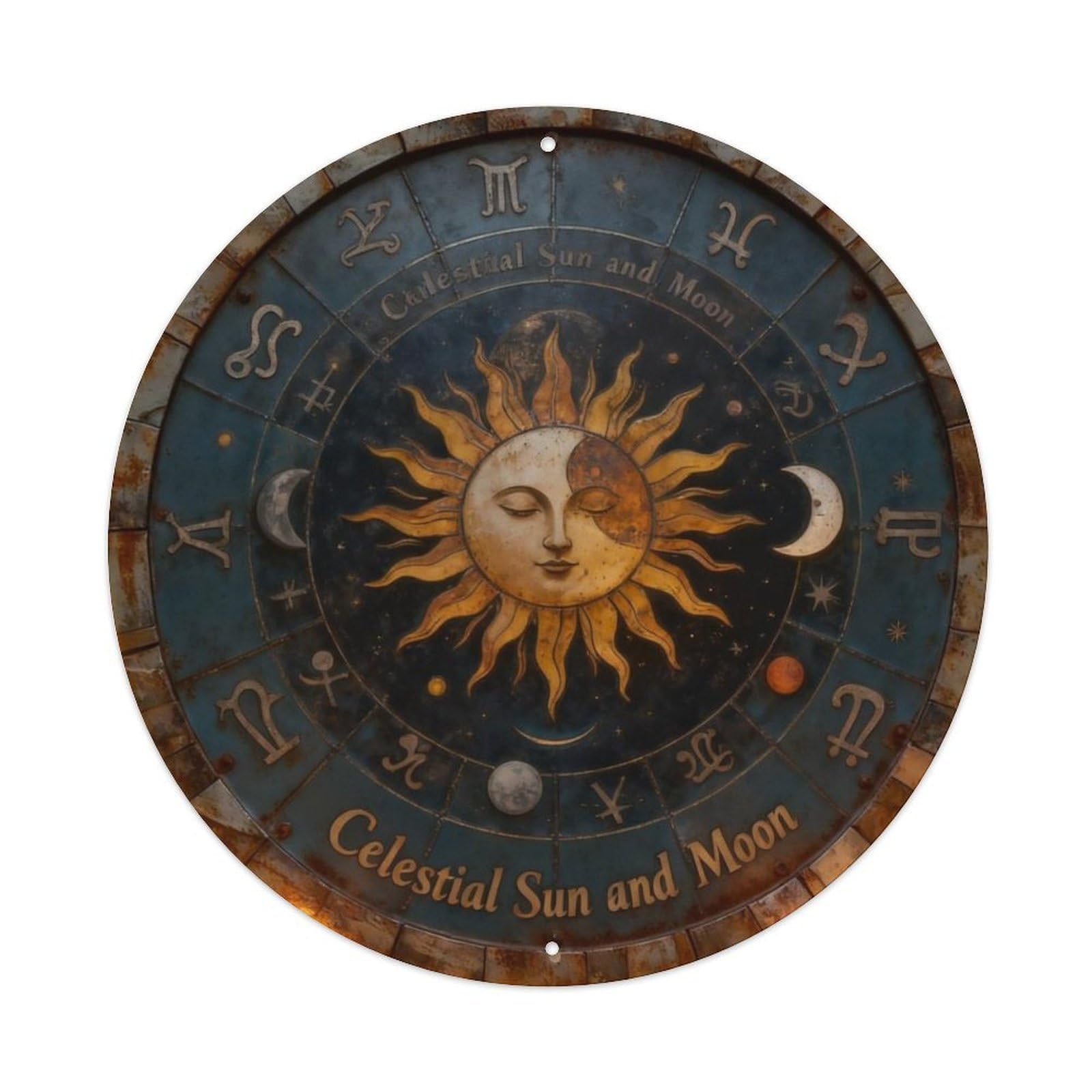 Celestial Sun And Moon Metal Tin Sign Plaque