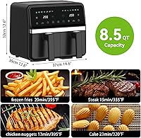 Vista 4 de Freidora de aire de doble cesta de 8 cuartos de galón, pantalla táctil digital, acabado de sincronización inteligente, apagado automático, 2 cestas