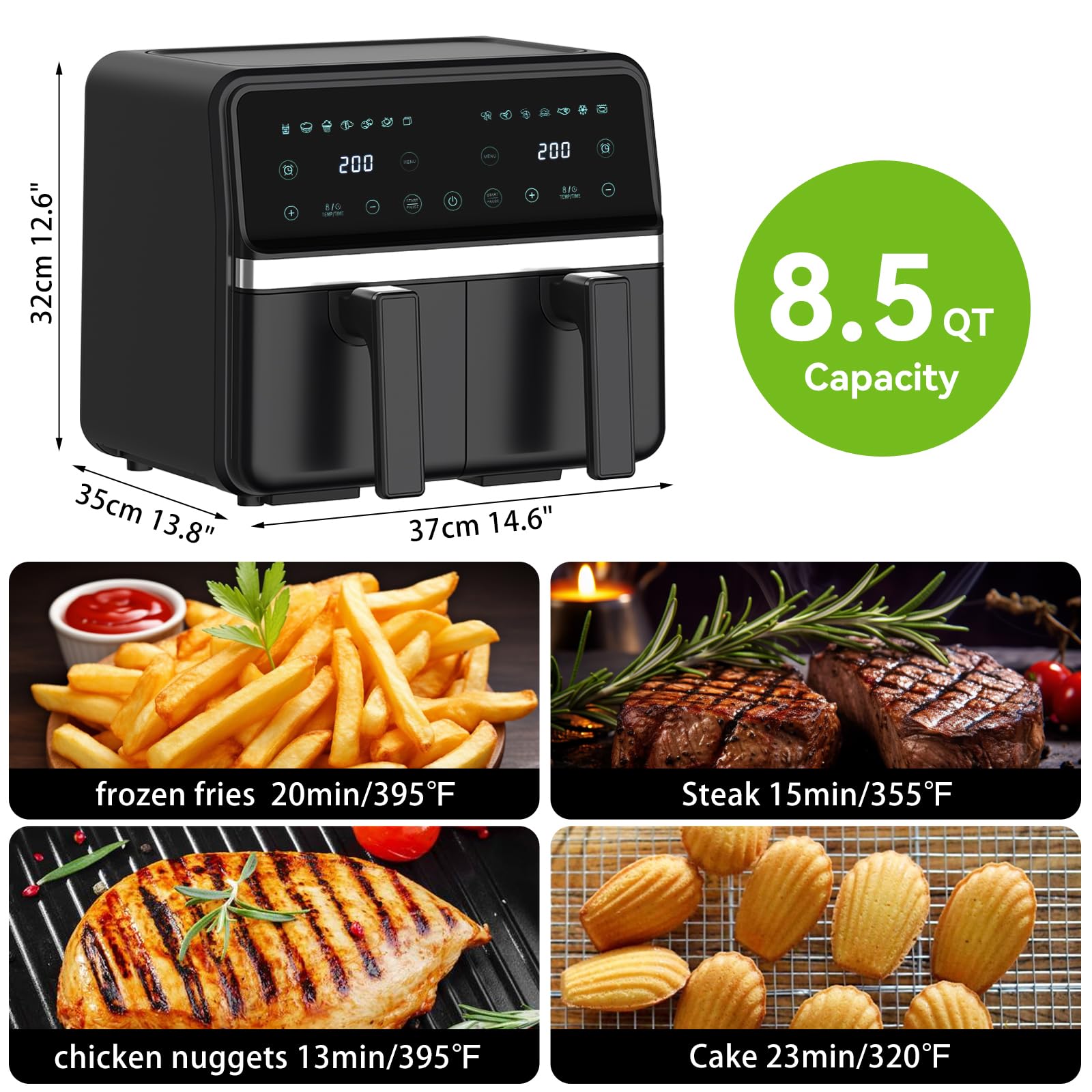 Amazon.com: REABELL 8 Quart Dual Basket Air Fryer - Digital