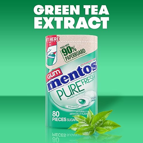 Miniatura 10 de Mentos Pure Fresh - Goma de mascar sin azúcar con xilitol menta fresca en una botella de cartón reciclable al 90 de 80 piezas