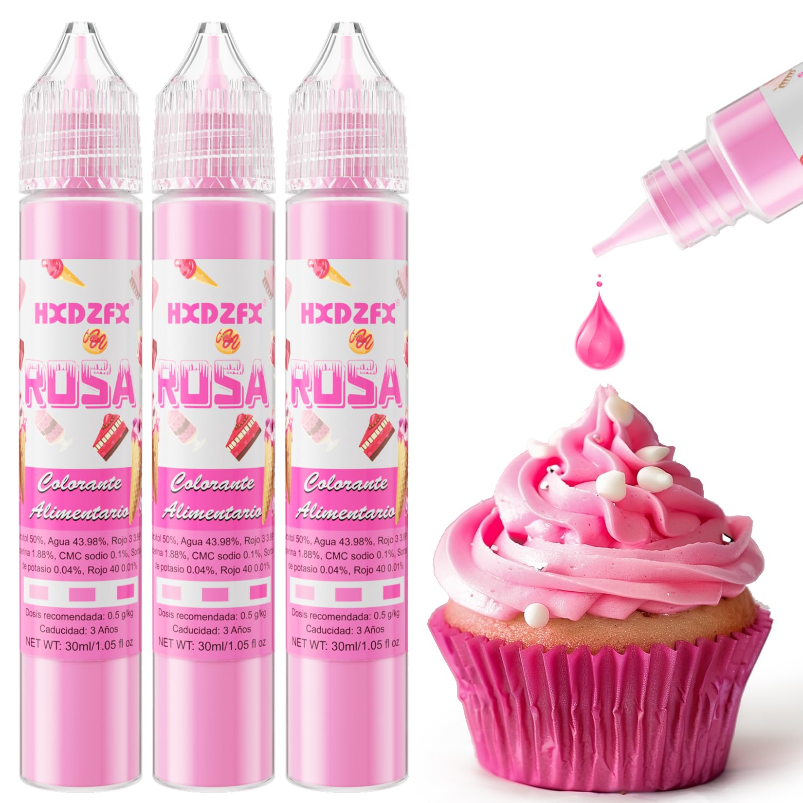 Colorante Alimentario Rojo - 30ml×3 Botellas Colorante Alimentario Alta Concentración Liquid Set para Repostería, Decoración de Tartas, Caramelos, Bebidas, Macarons — view 14