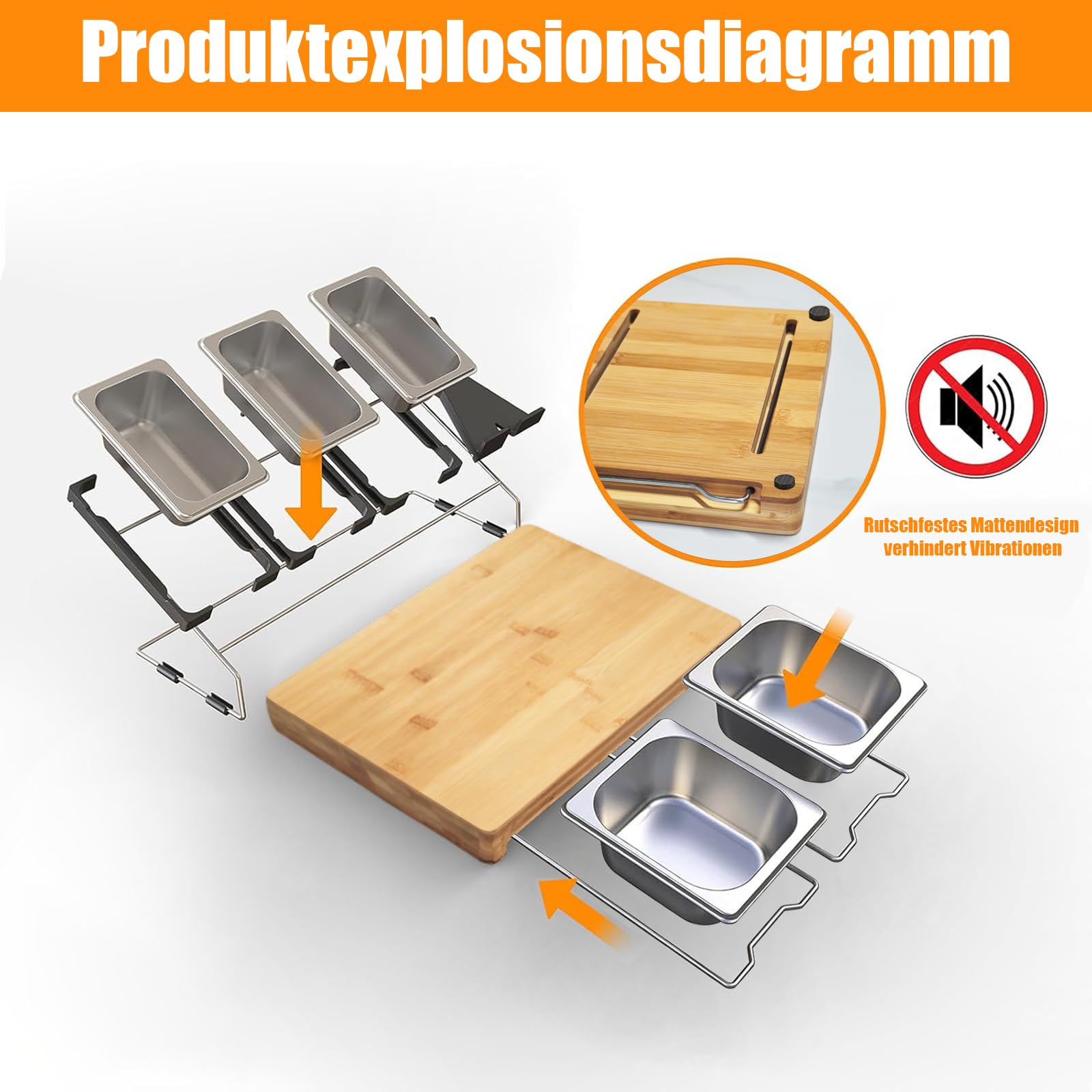 Tabla de cortar con bandeja colectora de madera de bambú orgánico, tabla de cortar extra grande y extensible, incluye 5 cajas de almacenamiento de alimentos de acero inoxidable y 1 soporte para