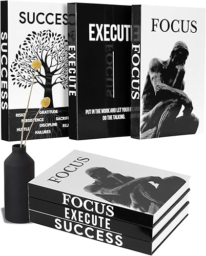 Juego de 3 libros decorativos motivacionales para decoración moderna de escritorio en el hogar, oficina, estante estético en blanco y negro