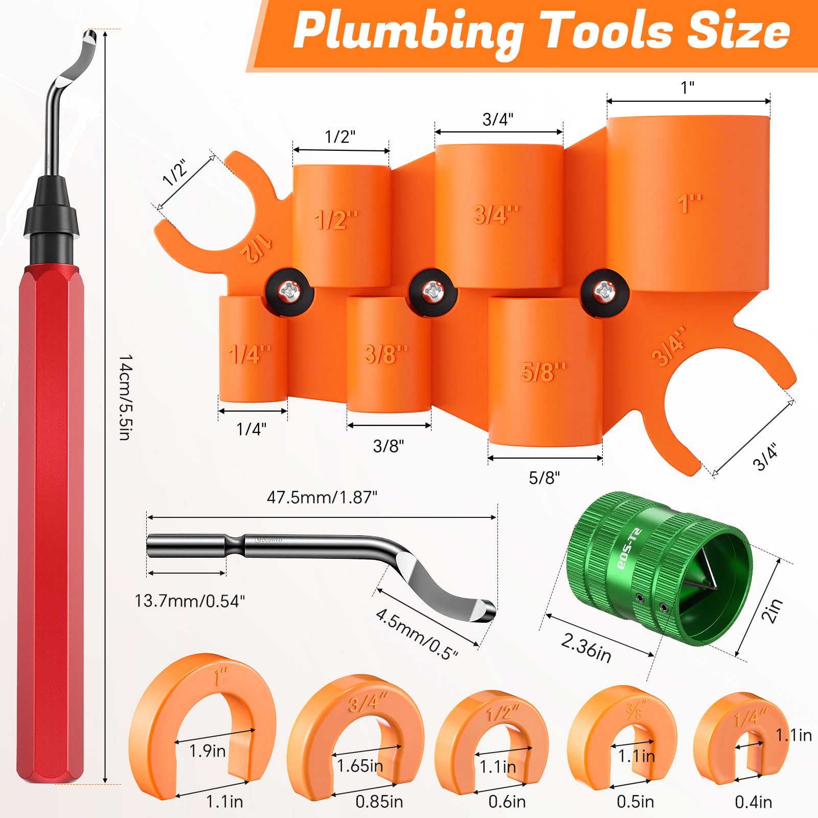 Kit d'outils de plomberie 18 pièces, jauge de profondeur de tuyau, alésoir, St-209, vert