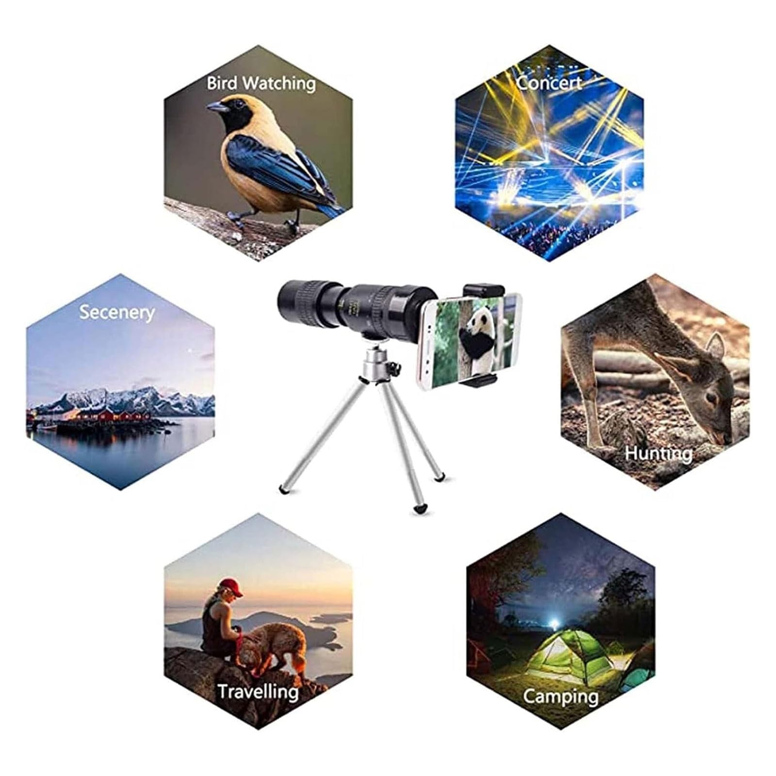 Telescopio monocular de Alta Potencia con Zoom HD 4K 10-300x40 mm, Impermeable, de Alta definición, con Soporte for teléfono Inteligente y trípode for observación de Aves y Senderismo