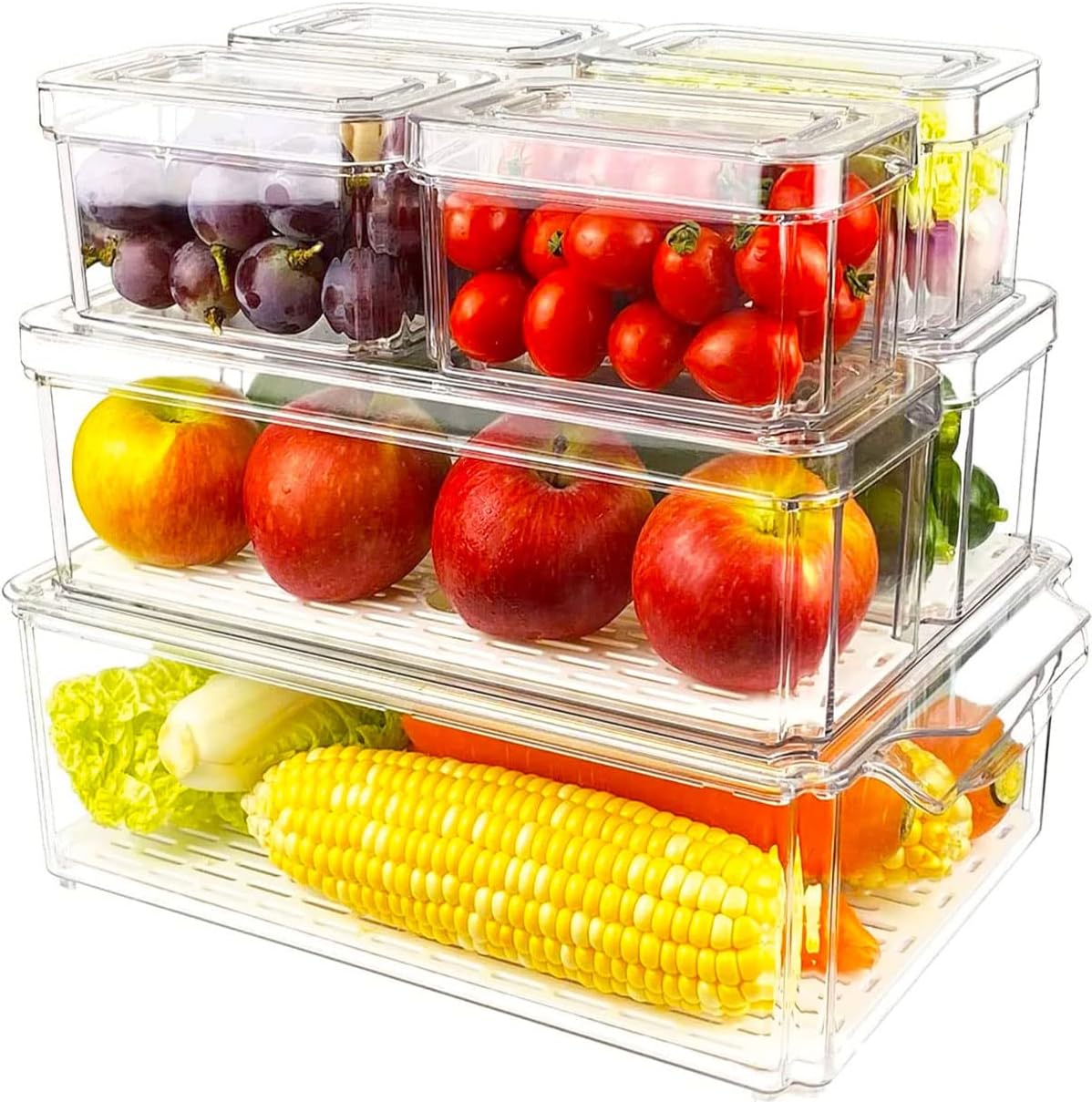 Set Of 7 Refrigerator Organizer Bins with Lids,Stackable Fridge Organization and Storage Clear