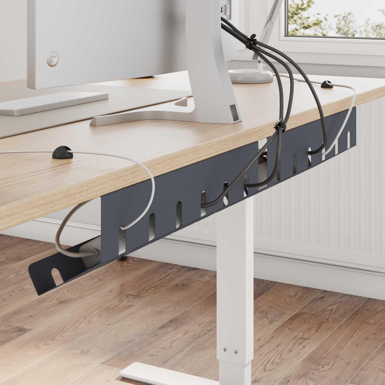 Kabelmanagement unter dem Schreibtisch 2er Set, Kabelkanal aus Stahl für Büro, Kabelhalterung Kabelführung Anthrazit, 44x11,5x13,5 cm