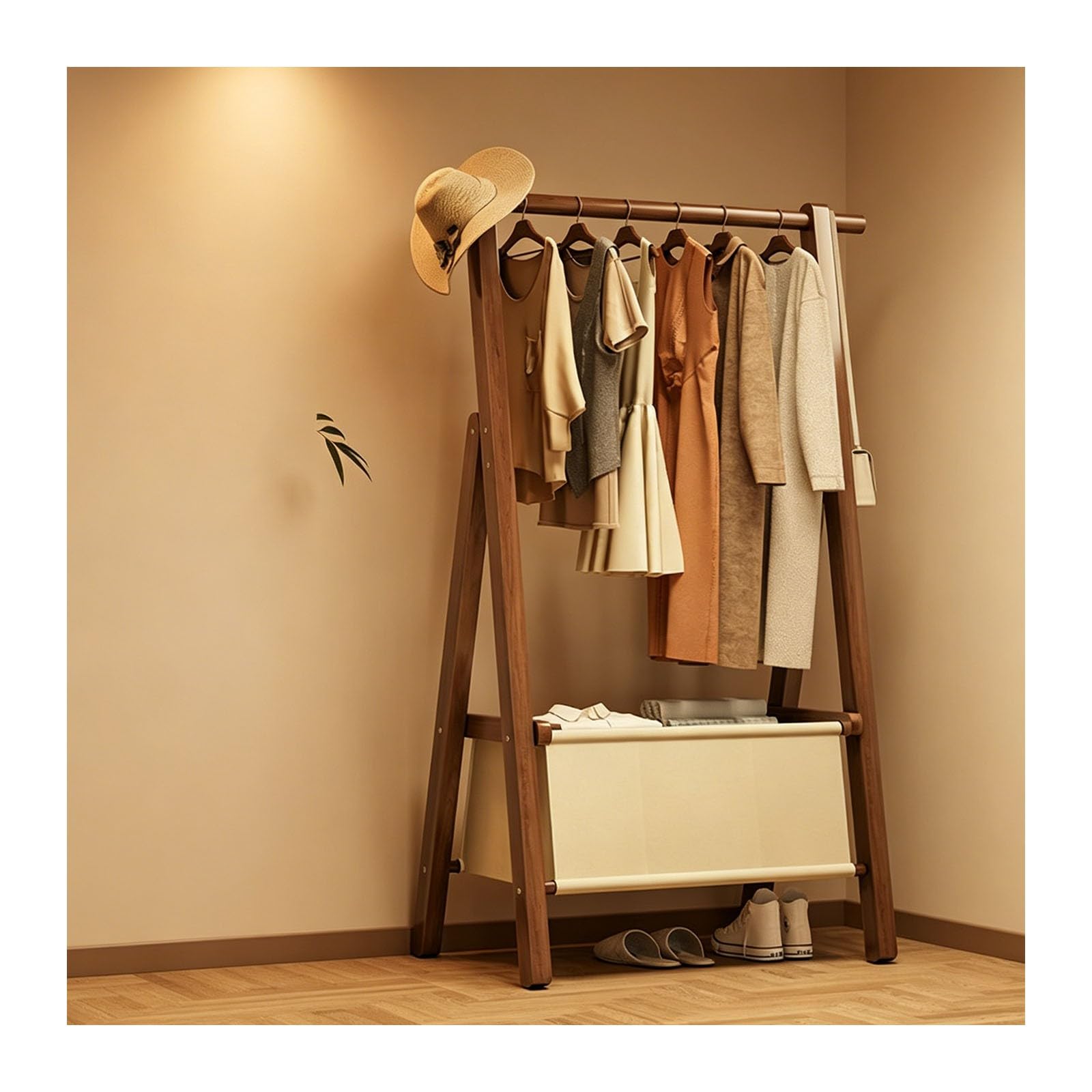 SXDHOCDZ Wooden Clothes Rack with Wheels, Suitable for Bedrooms and Laundry Rooms(A,66 * 45 * 168cm)