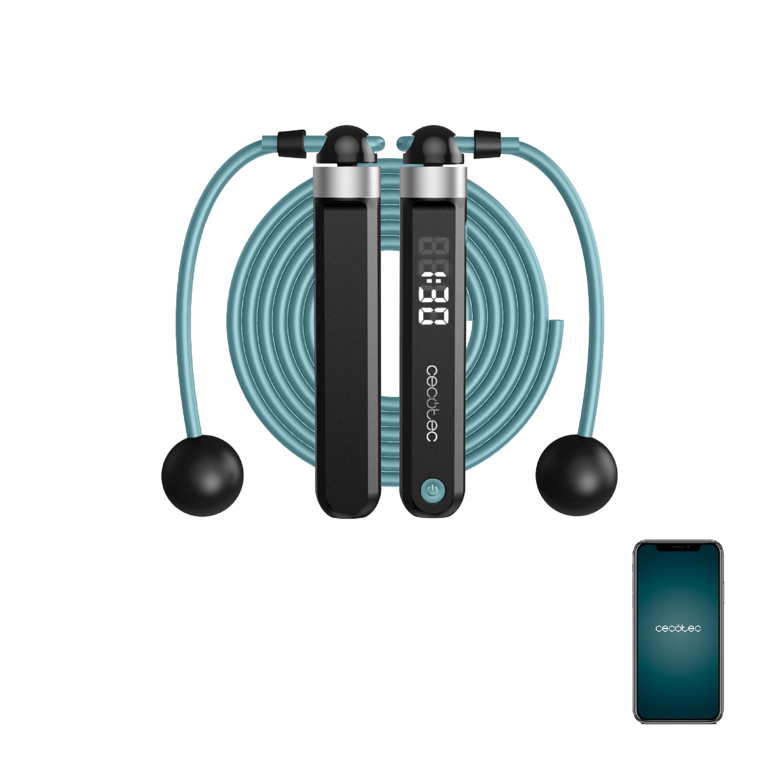 Cecotec Skakanka SmartComba 3000 Connected, regulowana 2 w 1, szybki obrót o 360º, 2 linki o długości 30 cm, połączenie z aplikacją, łącznie z linką PCW o długości 3 m, 3 tryby, wyświetlacz LED