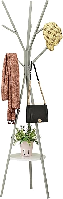 COZYFUN Coat Hanger Stand, Metal Hat Stands, Clothes Hanger Rack, Industrial Bag Hanger Shelf, Free Standing Hall Tree For Hallway, Bedroom, Hall, Entryway, Grey