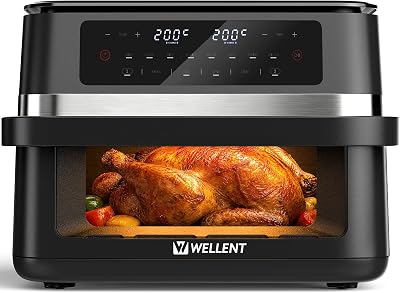 WELLENT Dual Zone Heißluftfritteuse 12L 2950W mit herausnehmbarer Trennwand, 8-in-1 Air Fryer mit Sync & Schüttel-Erinnerungsfunktion & Sichtfensterdesign