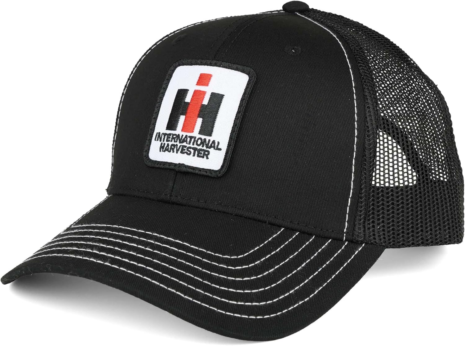 International Harvester Logo Black Mesh Back Hat with White Stitching IH66