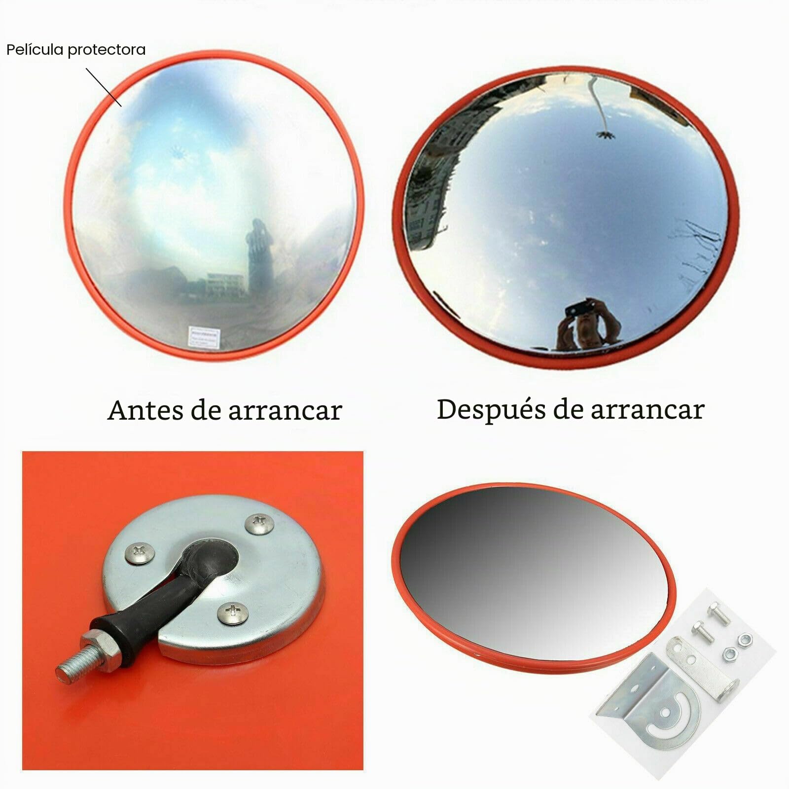 Espejo convexo de tráfico de 60 cm, gran angular de 130°, resistente a la intemperie, espejo panorámico de seguridad con soporte de pared, para garaje, tráfico, calzadas, patio