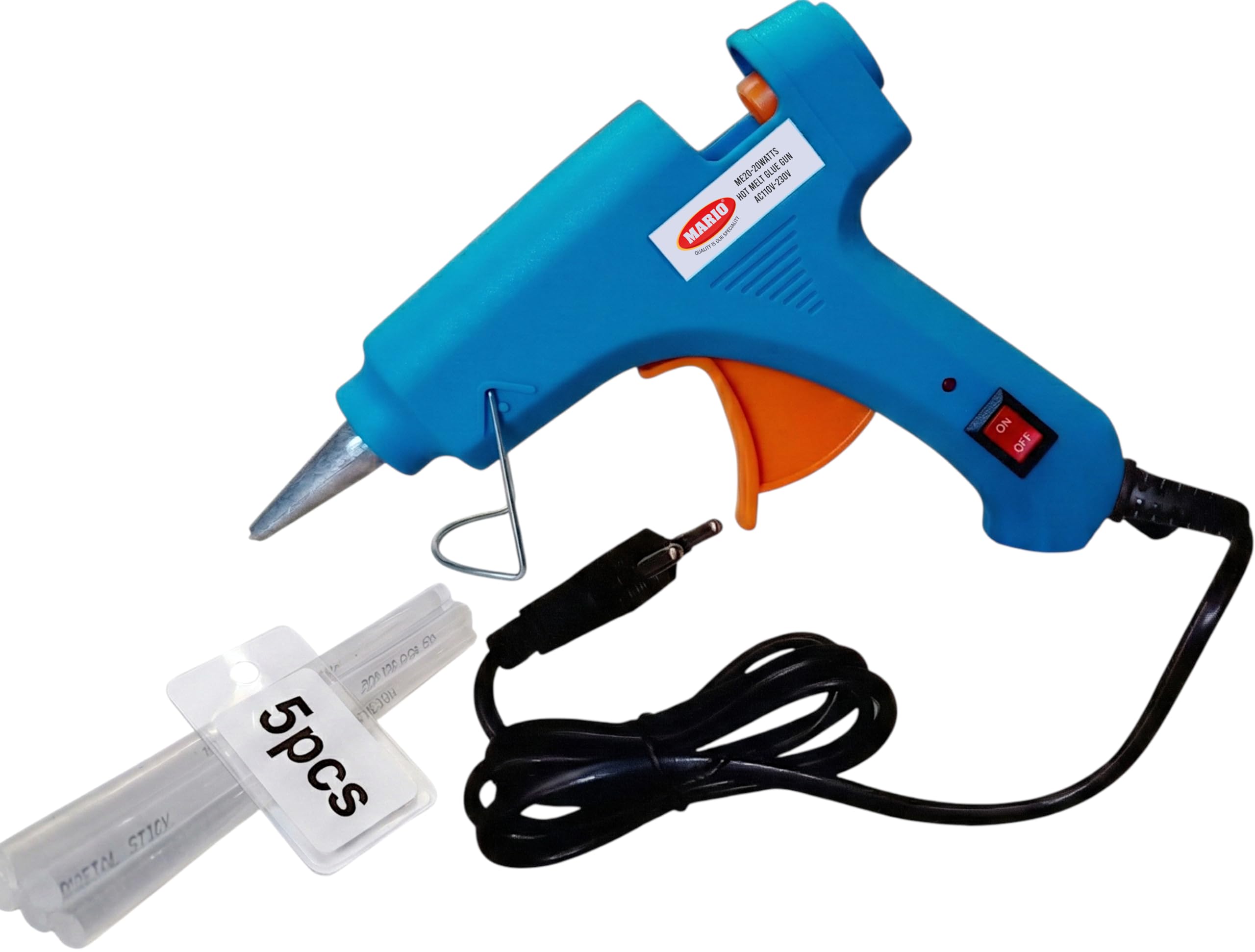 Mario 20W Lightweight Hot Melt Glue Gun with On/Off Switch for DIY Works | High Durability | Includes 5 Glue Sticks | Blue | Color May Vary - Model ME-20-image-6